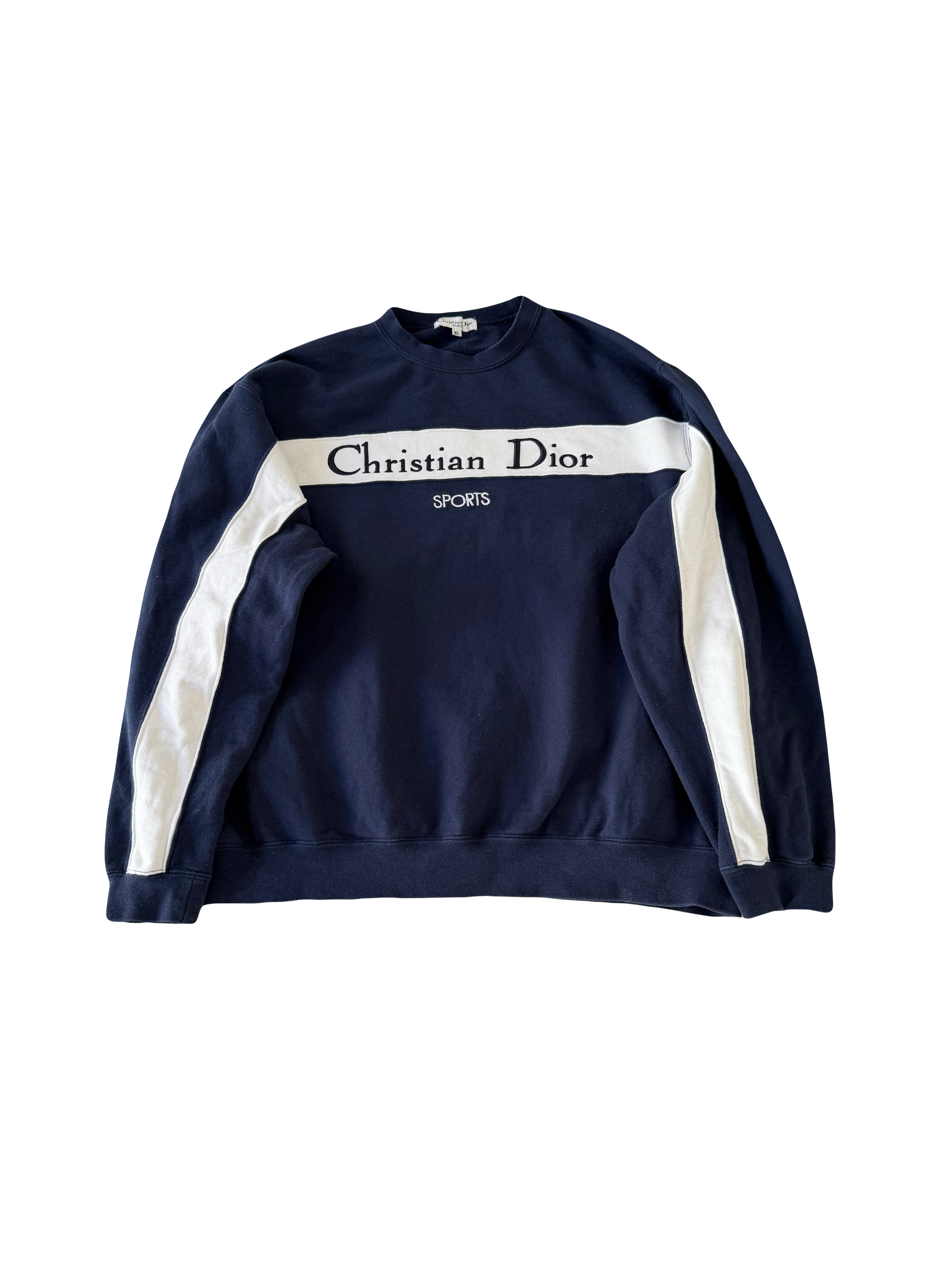 CHRISTIAN DIOR SWEATSHIRT SPORTS VINTAGE NAVY STRIPE XL / L