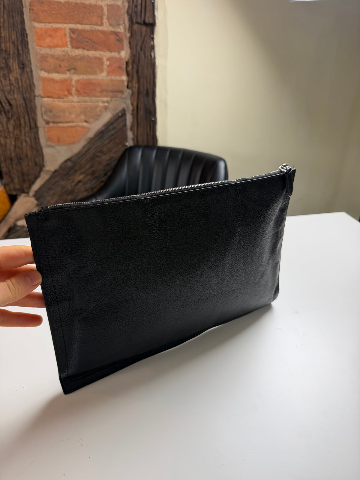 Pre-Owned Givenchy Leather Clutch Large Wallet Pouch Silver Hardware