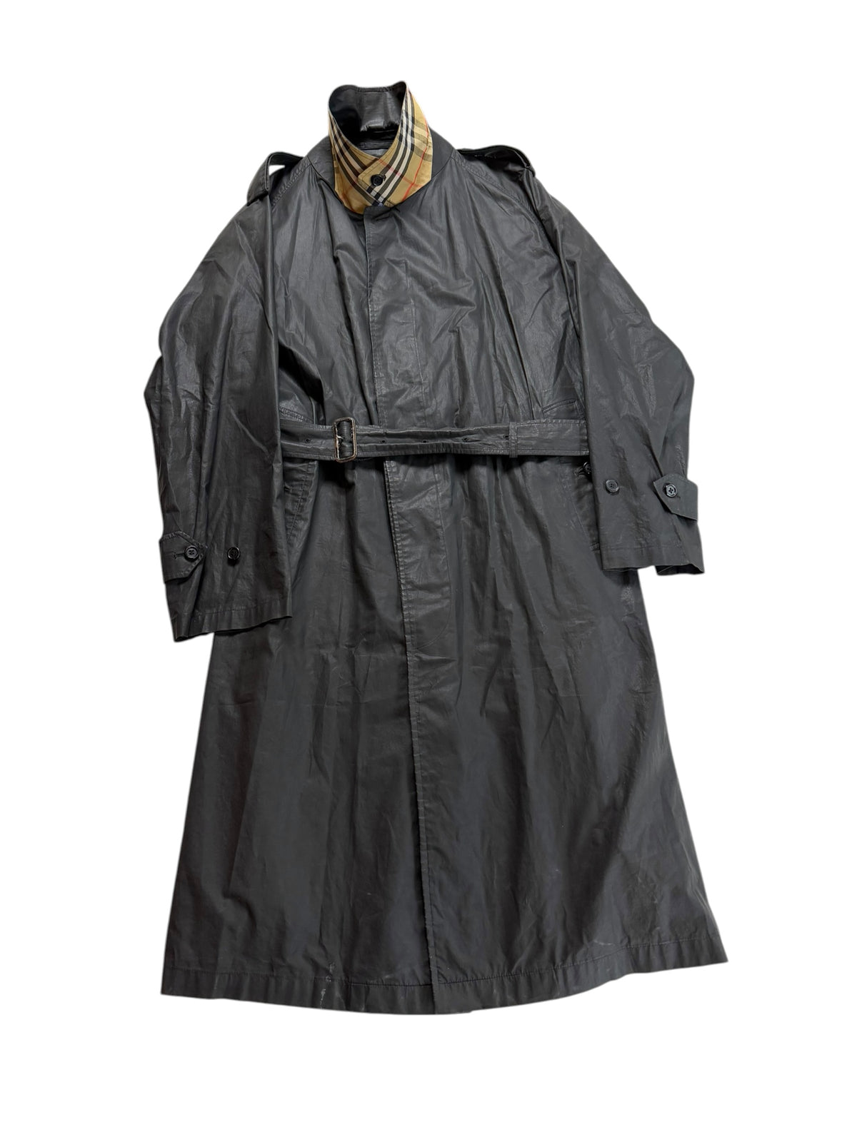 Burberry Rare Vintage Waxed Cotton Garbadine Trench Coat Men’s L