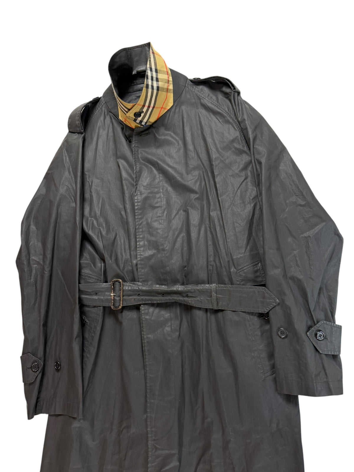 Burberry Rare Vintage Waxed Cotton Garbadine Trench Coat Men’s L