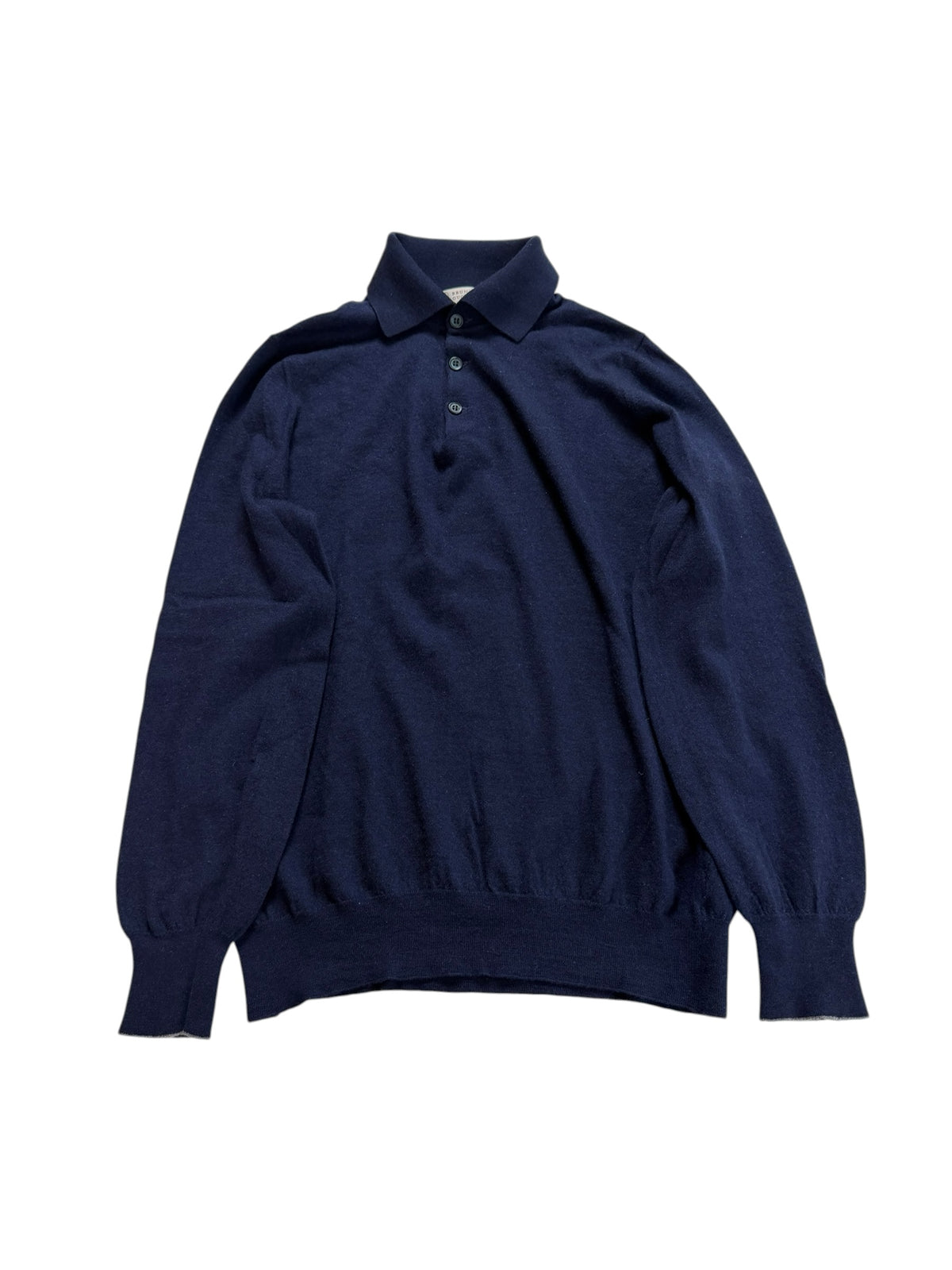 Brunello Cucinelli Cashmere Wool Collared Polo Jumper Pull Sweater Deep Royal Navy Blue Men’s S