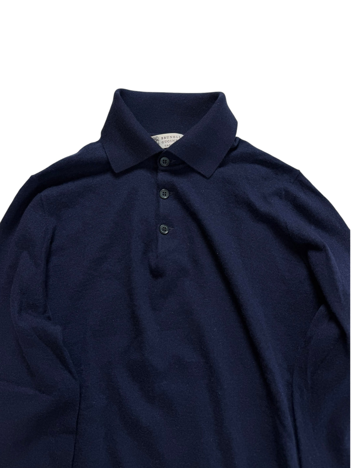 Brunello Cucinelli Cashmere Wool Collared Polo Jumper Pull Sweater Deep Royal Navy Blue Men’s S