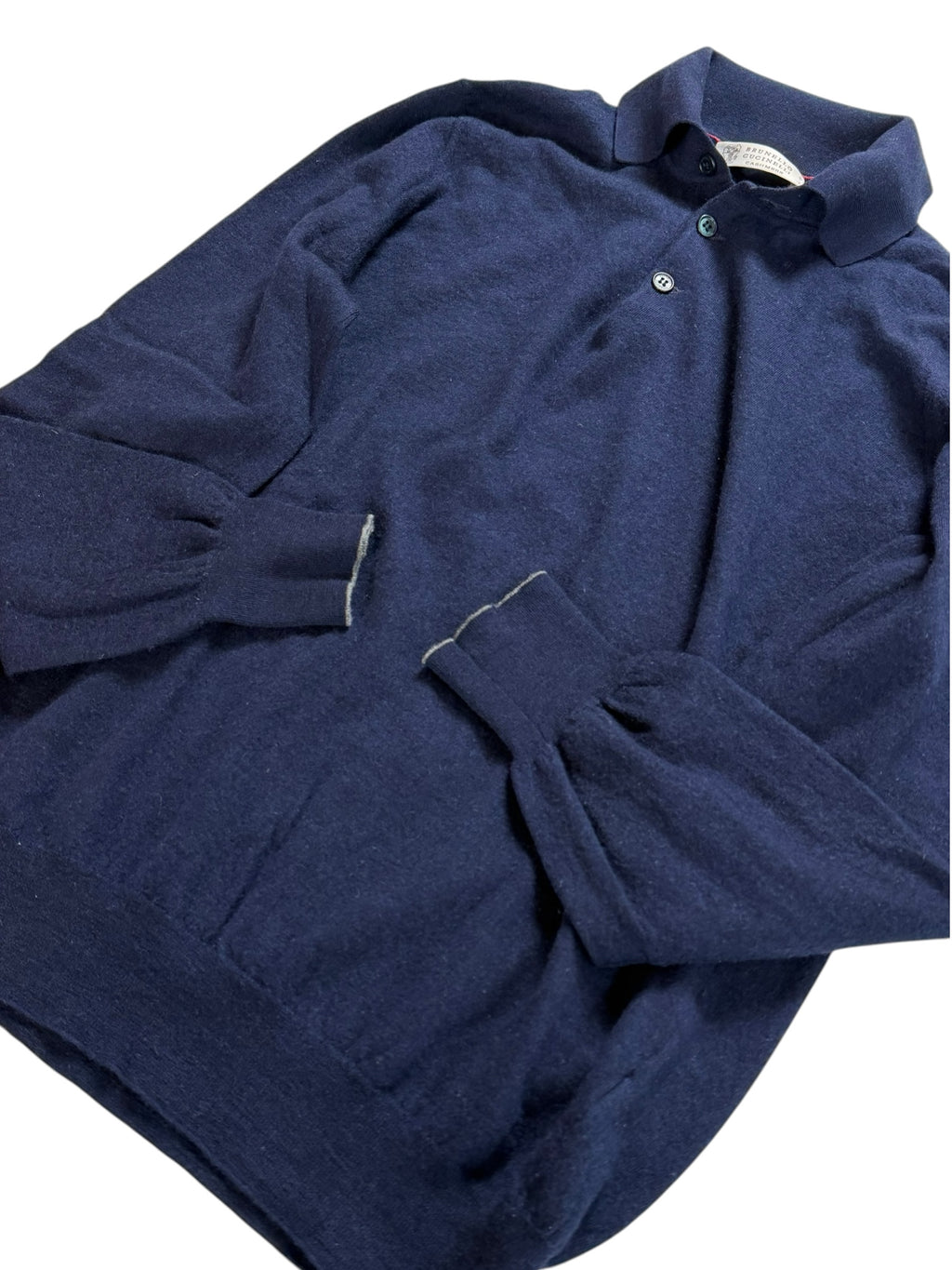 Brunello Cucinelli Cashmere Wool Collared Polo Jumper Pull Sweater Deep Royal Navy Blue Men’s S
