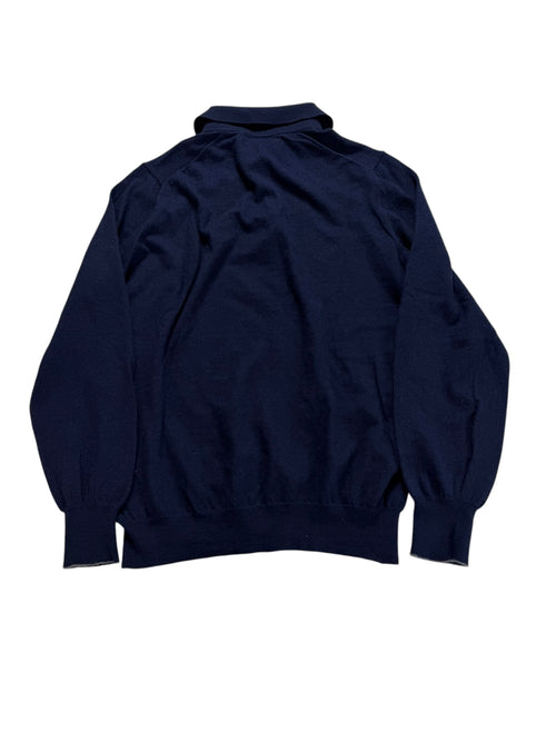 Brunello Cucinelli Cashmere Wool Collared Polo Jumper Pull Sweater Deep Royal Navy Blue Men’s S
