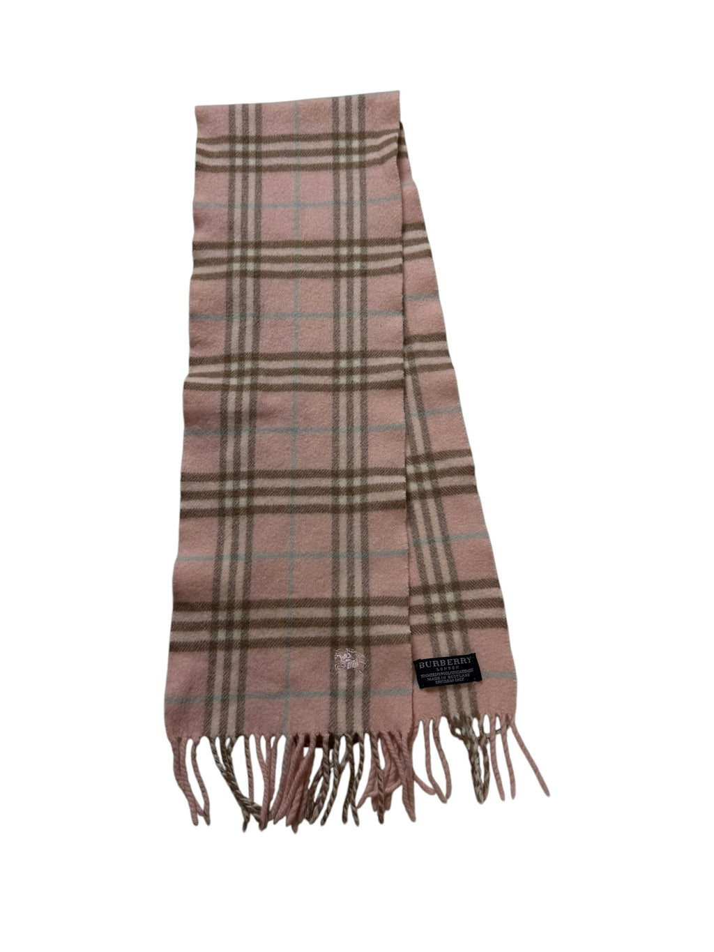 Burberry Wool & Cashmere Pink Long Scarf Check 110cm