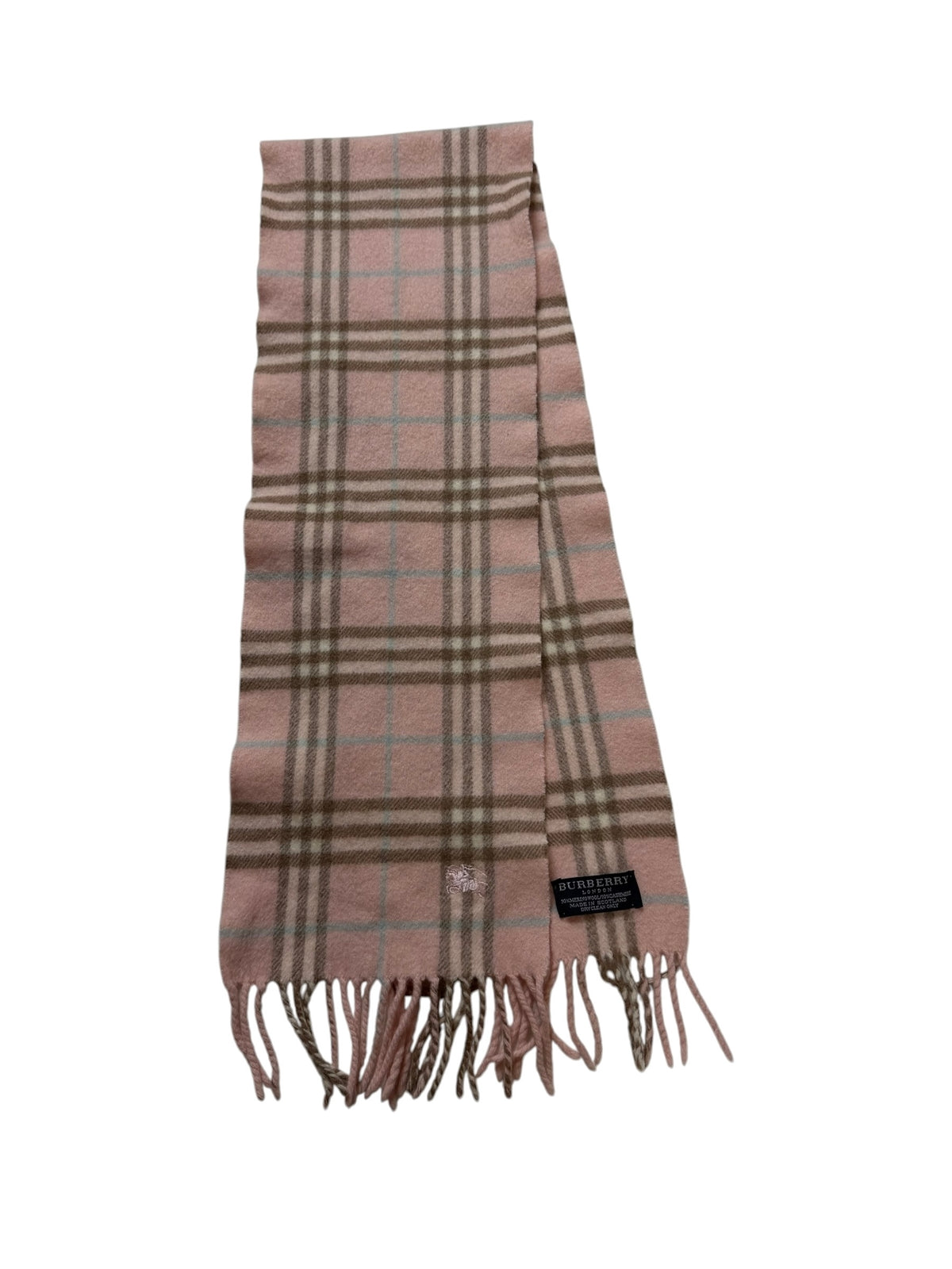 Burberry Wool & Cashmere Pink Long Scarf Check 110cm