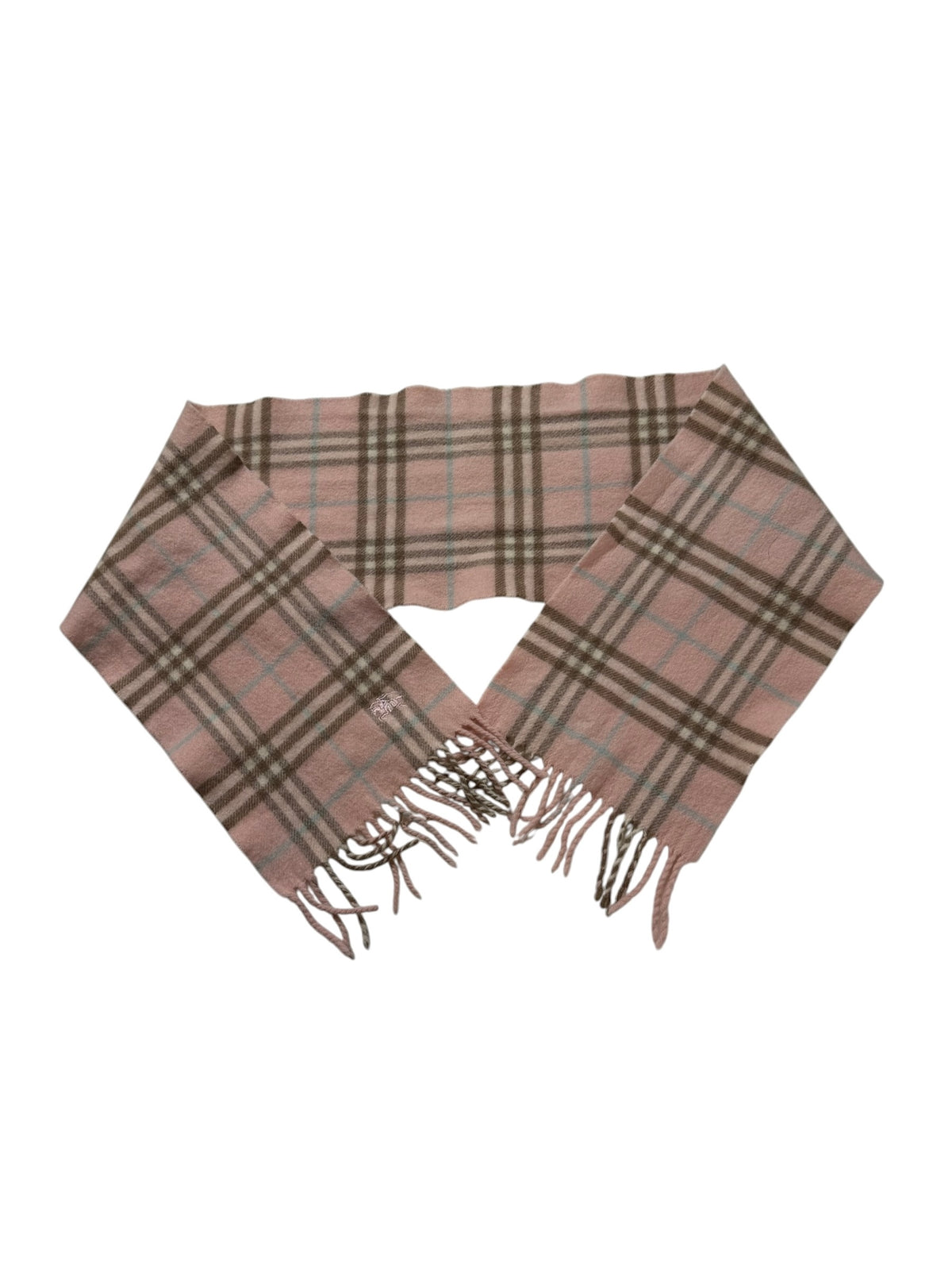Burberry Wool & Cashmere Pink Long Scarf Check 110cm