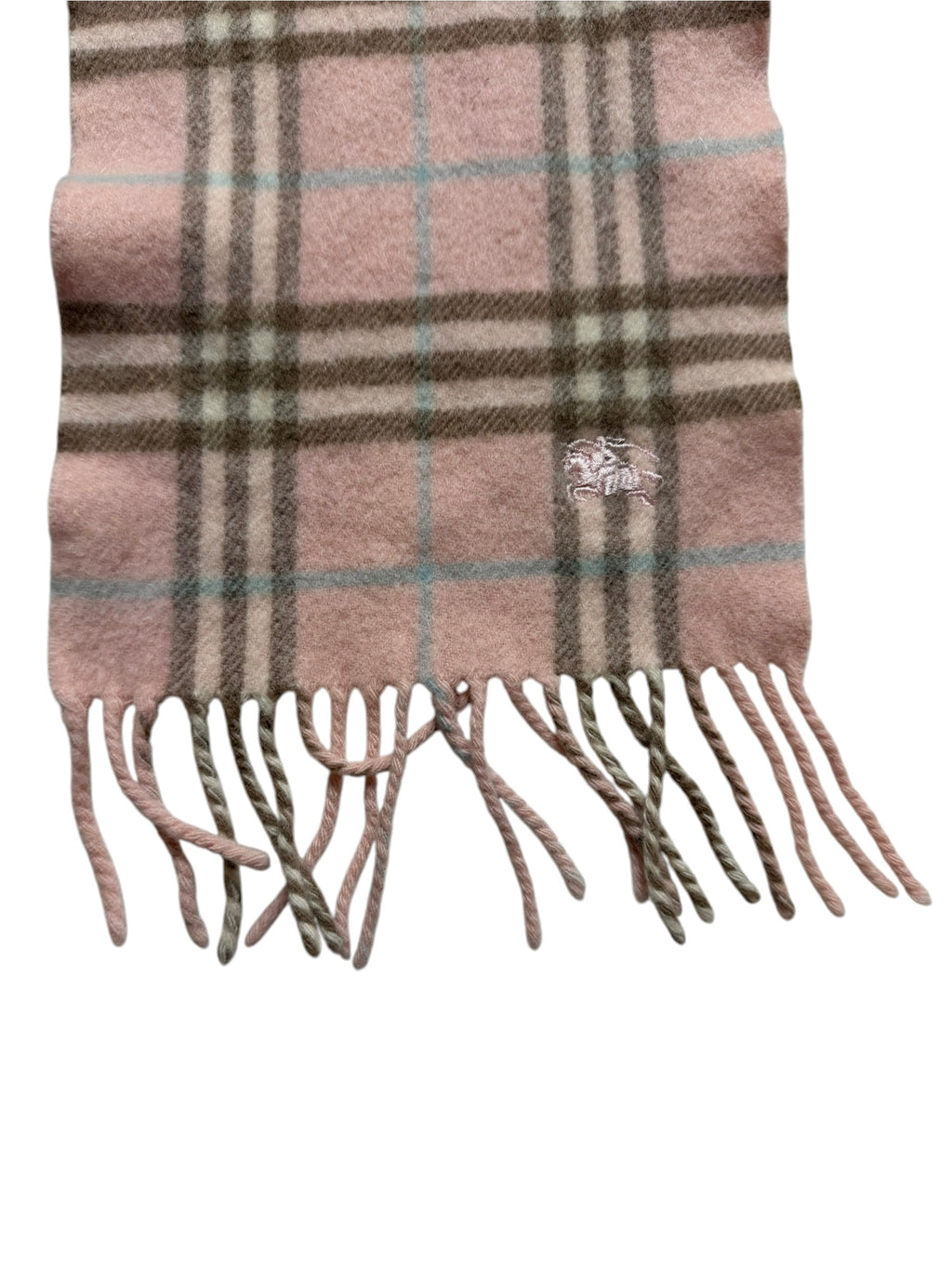 Burberry Wool & Cashmere Pink Long Scarf Check 110cm