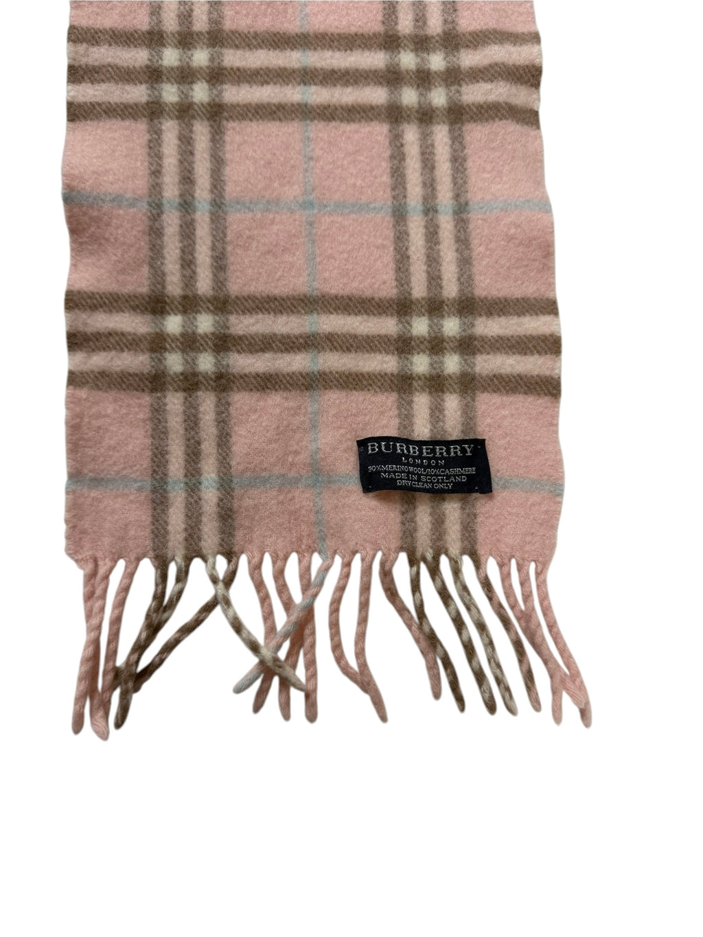 Burberry Wool & Cashmere Pink Long Scarf Check 110cm