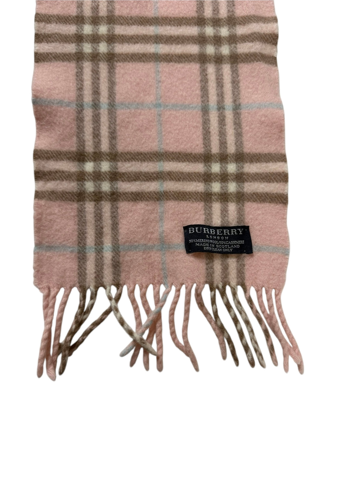 Burberry Wool & Cashmere Pink Long Scarf Check 110cm