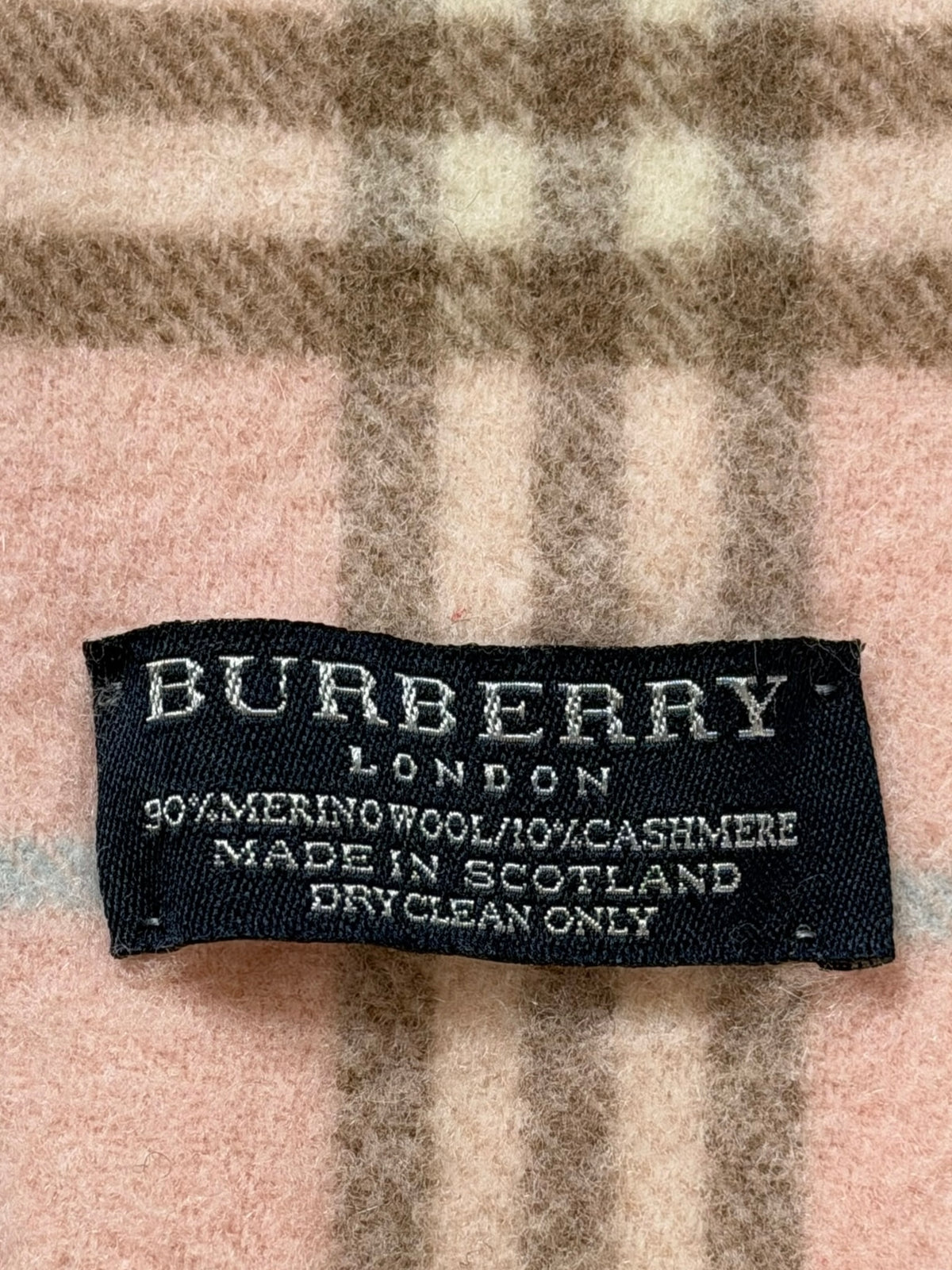 Burberry Wool & Cashmere Pink Long Scarf Check 110cm