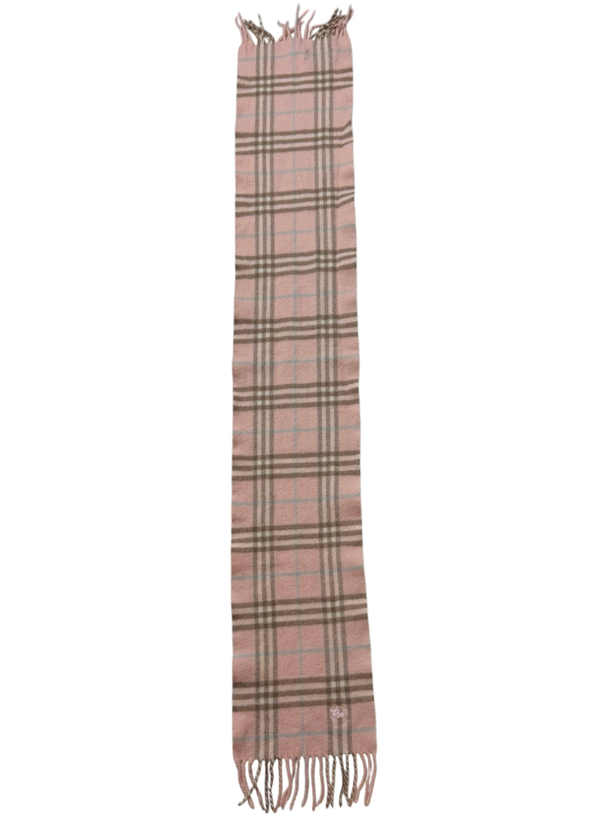 Burberry Wool & Cashmere Pink Long Scarf Check 110cm